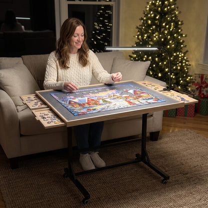 Evening puzzle on the sofa with the LED light on